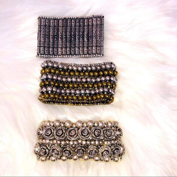 Three Gorgeous Silver and Bronze Stretch Bracelet - Picture 1 of 8